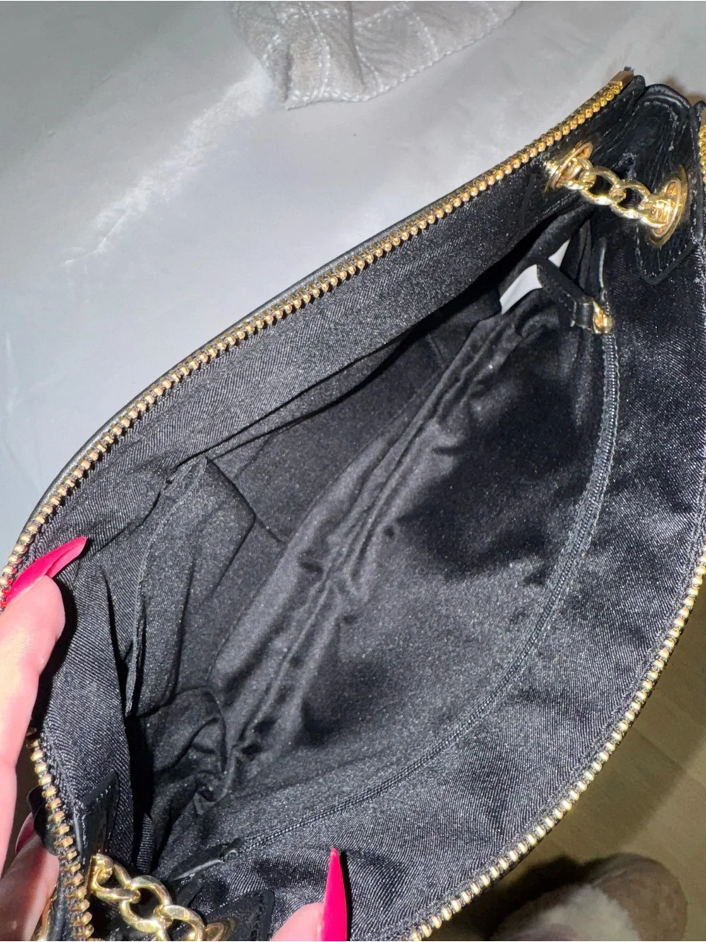 Vince Camuto Black Pebbled Leather Shoulder Bag with Gold Chain